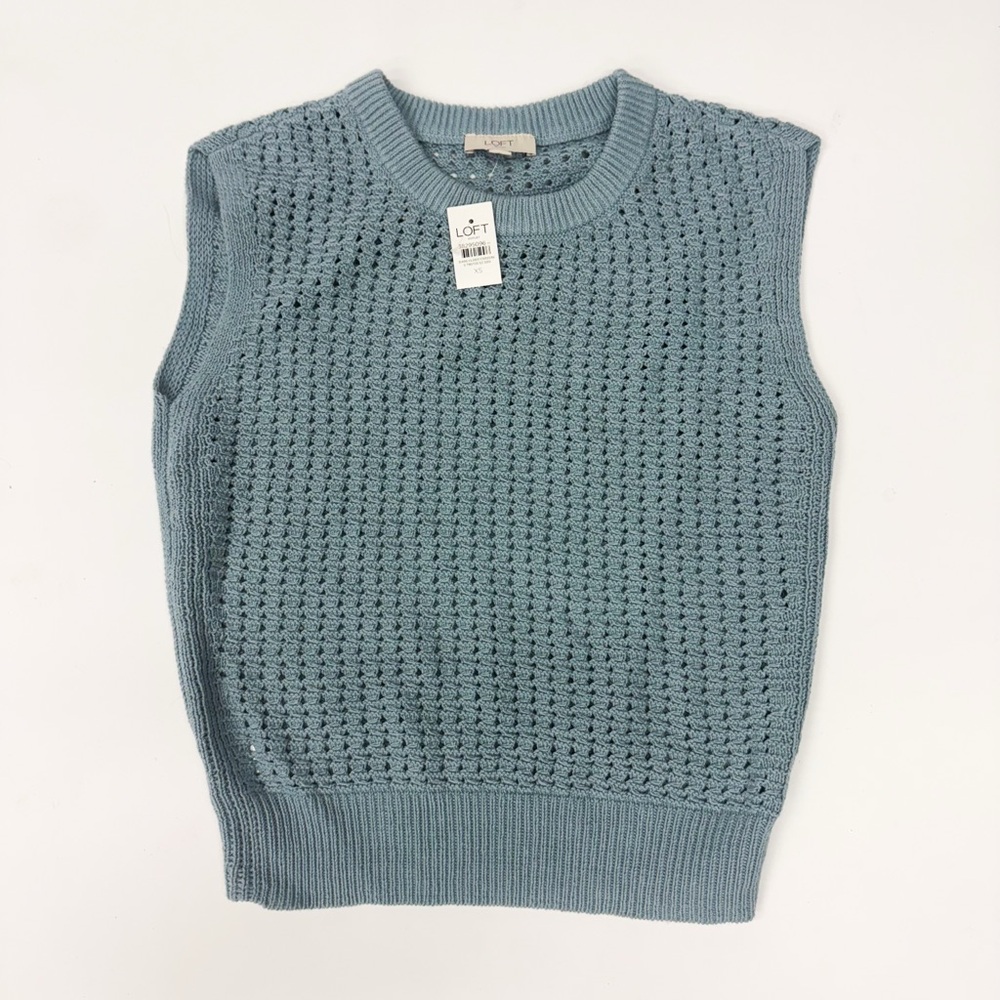 LOFT Blue Open-Knit Sleeveless Sweater Vest